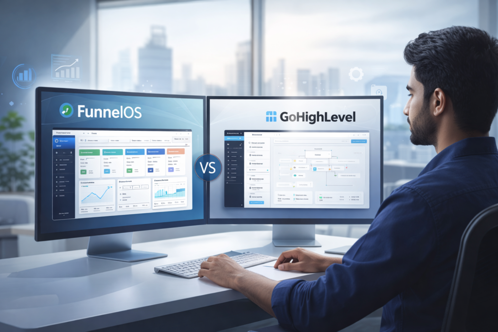 FunnelOS vs GoHighLevel for Agencies in India (2026 SaaS & Pricing Breakdown) FunnelOS vs GoHighLevel for agencies in India SaaS comparison