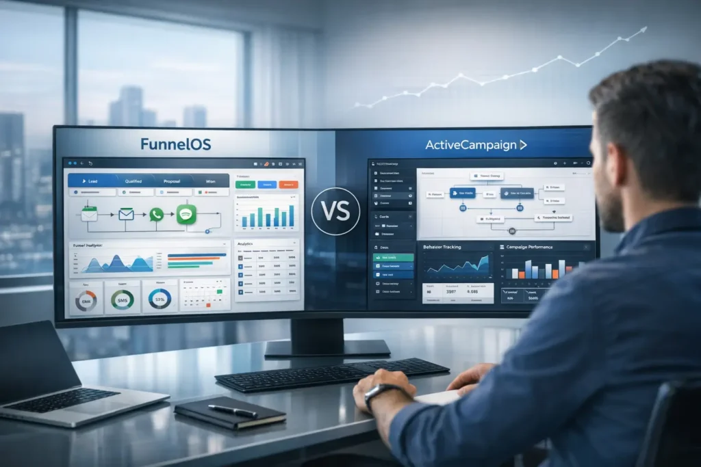FunnelOS vs ActiveCampaign for agencies comparison dashboard